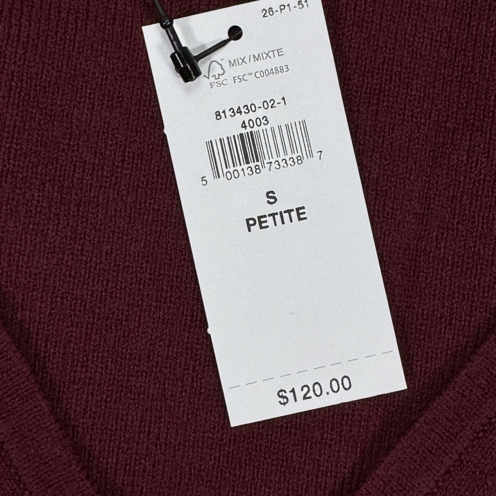 Banana Republic Womens Sleeveless V Neck A Line Knit Dress S Petite Burgundy NWT - Picture 3 of 13